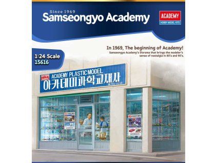Model Kit budova 15616 - ACADEMY PLASTIC MODEL SHOP 1969 (1:24)