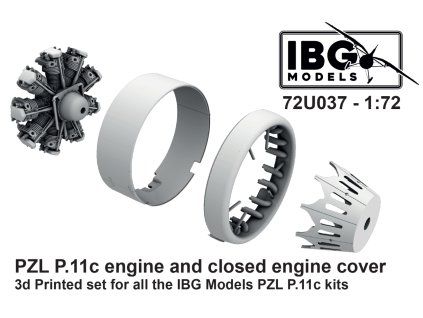1/72 PZL P.11c Engine and Closed Engine Cove (3d printed)