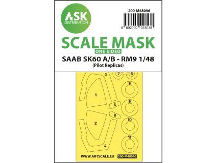 1/48 SAAB SK60 one-sided mask self-adhesive, pre-cutted for Pilot-Replicas