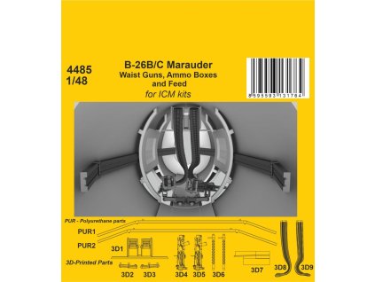 1/48 B-26B/C Marauder Waist Guns, Ammo Boxes and Feed /  for ICM kit