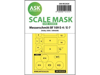 1/32 Messerschmitt Bf 109E-4 & E-7 one-sided express masks for Hobby2000, Dragon, HGW kit