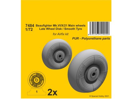 1/72 Beaufighter Mk.VI/X/21 Mainwheels - Late Wheel Disk / Smooth Tyre