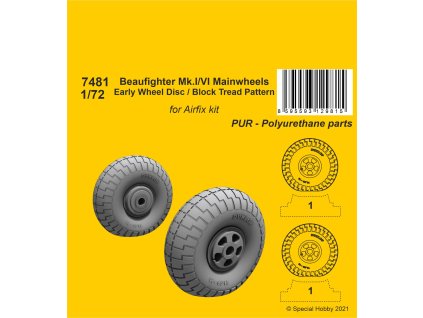 1/72 Beaufighter Mk.I/VI Mainwheels - Early Wheel Disk / Block Tread Pattern