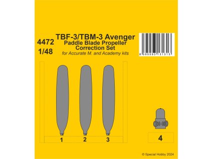 1/48 TBF-3/TBM-3 Avenger Paddle Blade Propeller Correction Set for Accurate/Academy kits