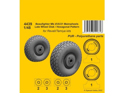 1/48 Beufighter Mk.VI/X/21 Mainwheels - Late Wheel Disk / Hexagonal Tread Pattern