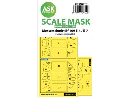 1/32 Messerschmitt Bf 109E-4 & E-7 double-sided express masks for Hobby2000, Dragon, HGW kit