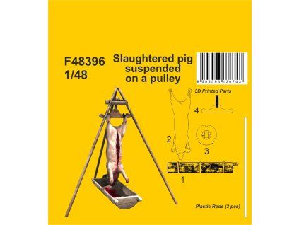 1/48 Slaughtered pig suspended on a pulley