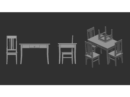 1/48 Table with Drawer and 4 Chairs