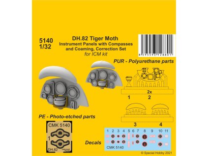 1/32 DH.82 Tiger Moth Instrument P. with Compasses and Coaming, Correction S. (ICM kit)