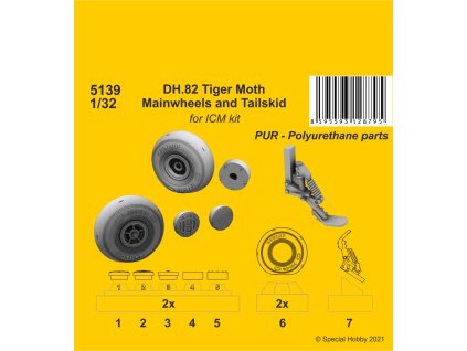 1/32 DH.82 Tiger Moth Mainwheels and Tailskid (ICM kit)
