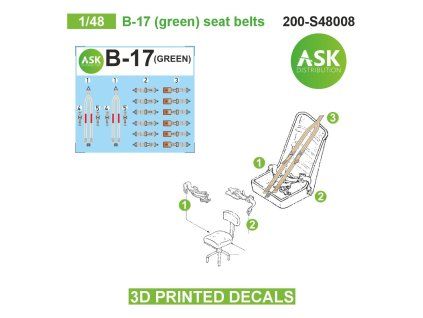 1/48 B-17 (green) seat belts - 3D printed decals by ASK