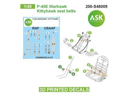 1/48 P-40E Warhawk / Kittyhawk seat belts - 3D printed decals by ASK