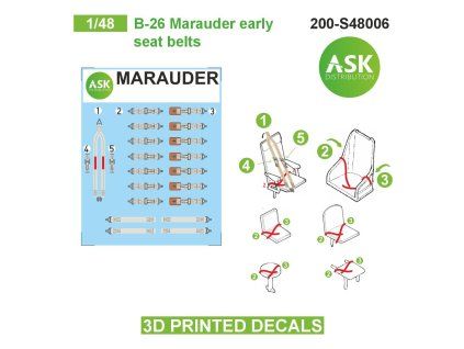 1/48 B-26 Marauder early seat belts - 3D printed decals by ASK