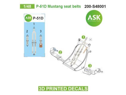 1/48 P-51D Mustang seat belts - 3D printed decals by ASK