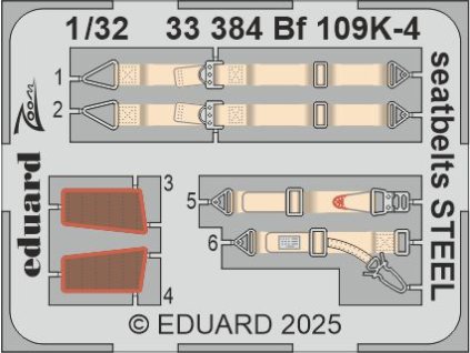 Bf 109K-4 seatbelts STEEL 1/32 recommended for KOTARE