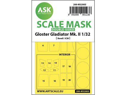 1/32 Gloster Gladiator Mk.II double-sided painting mask for Revell / ICM