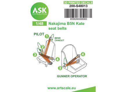 1/48 B5N Kate seat belts - 3D printed decals by ASK