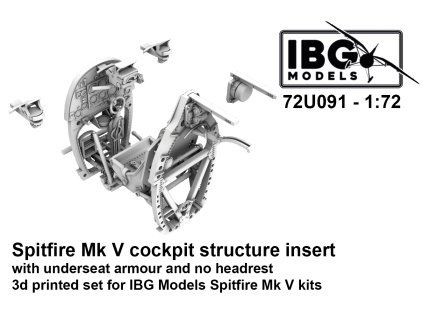 1/72 Spitfire Mk V Cockpit Structure Insert (with underseat armour and no headrest) - 3d Printed Set