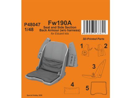 1/48 Fw190A Seat and Side Section Back Armour (w/o harness)/for Eduard kits