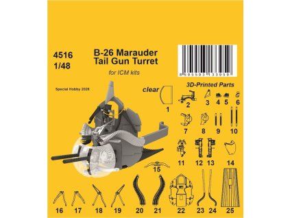 B-26 Marauder Tail Gun Turret 1/48 / for ICM kits