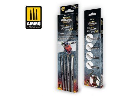 AMMO WARGAMING UNIVERSE - Miniature Premium DIO DRYBRUSH Brush Set - 4 brushes