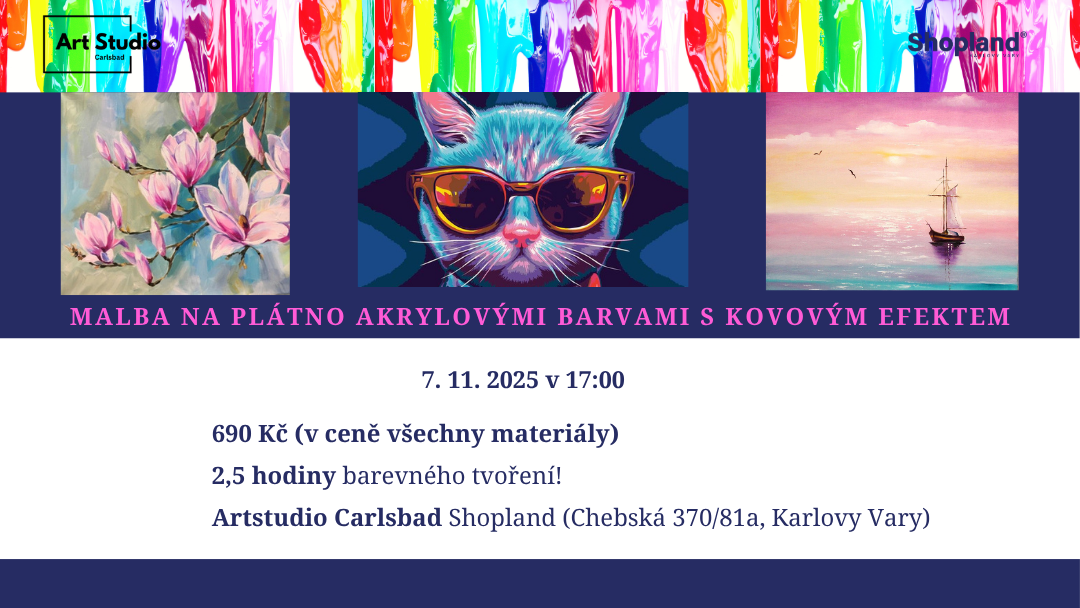 Malba na plátno akrylovými barvami  s kovovým efektem