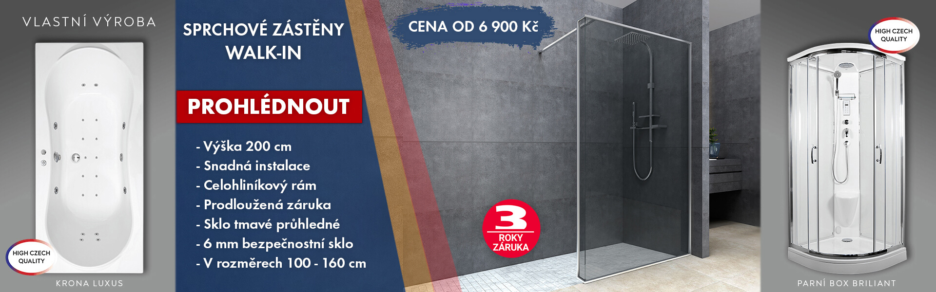 Sprchové zástěny Walk-In tmavé sklo 100 - 160 cm