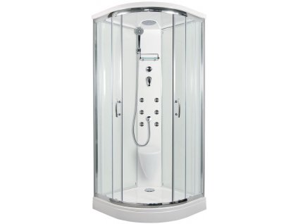 Masážní sprchový box BRILIANT model 5 čtvrtkruhový s vaničkou z litého mramoru, masážními tryskami a stropem s horní sprchou, čiré sklo