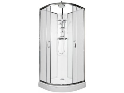 Sprchový box BRILIANT model 6 čtvrtkruhový s vaničkou z litého mramoru a sprchovou termostatickou tyčí s horní sprchou, matné chinchila sklo