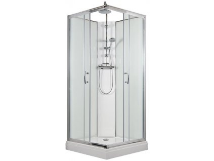 Sprchový box SMARAGD model 6 čtverec s vaničkou z litého mramoru a sprchovou termostatickou tyčí s horní sprchou, čiré sklo