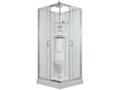 Sprchový box SMARAGD model 7 čtverec s vaničkou z litého mramoru, sedátkem a sprchovou termostatickou tyčí s horní sprchou, čiré sklo