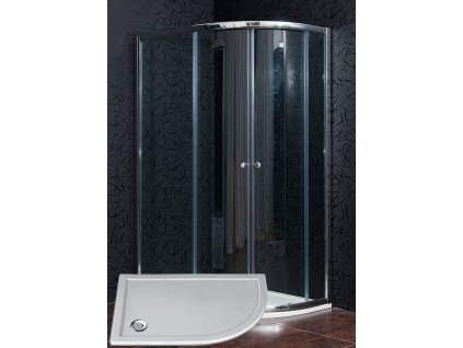 Sprchový kout čtvrtkruhový KLASIK 110 x 80 cm chinchilla sklo s vaničkou z litého mramoru STONE pravé provedení