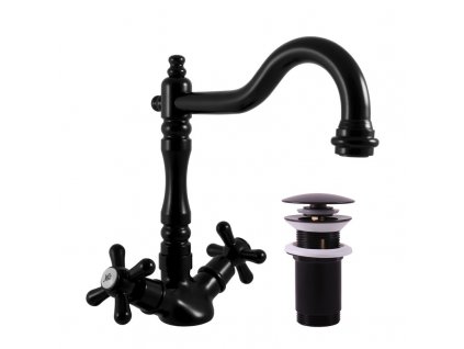 Vodovodní baterie umyvadlová s výpustí click-clack MORAVA RETRO, Barva: černá matná, Rozměr: 1/2''