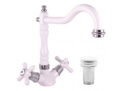 Vodovodní baterie umyvadlová s výpustí click-clack MORAVA RETRO, Barva: bílá lesklá/chrom, Rozměr: 3/8''