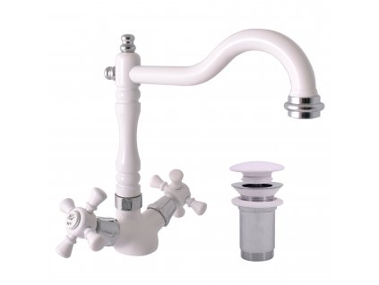 Vodovodní baterie umyvadlová s výpustí click-clack MORAVA RETRO, Barva: bílá lesklá/chrom, Rozměr: 1/2''