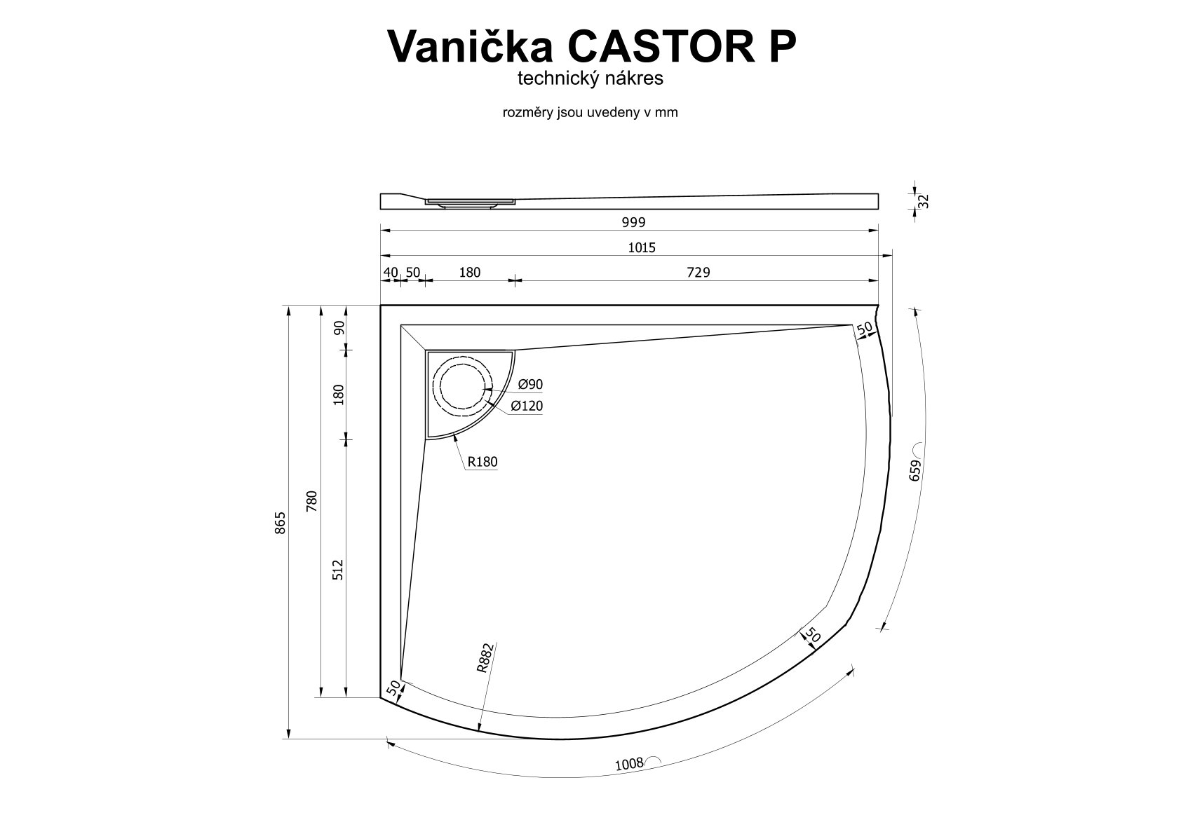 ARTTEC Sprchová vanička z litého mramoru pravá CASTOR 101 x 86 cm (PAN01019)