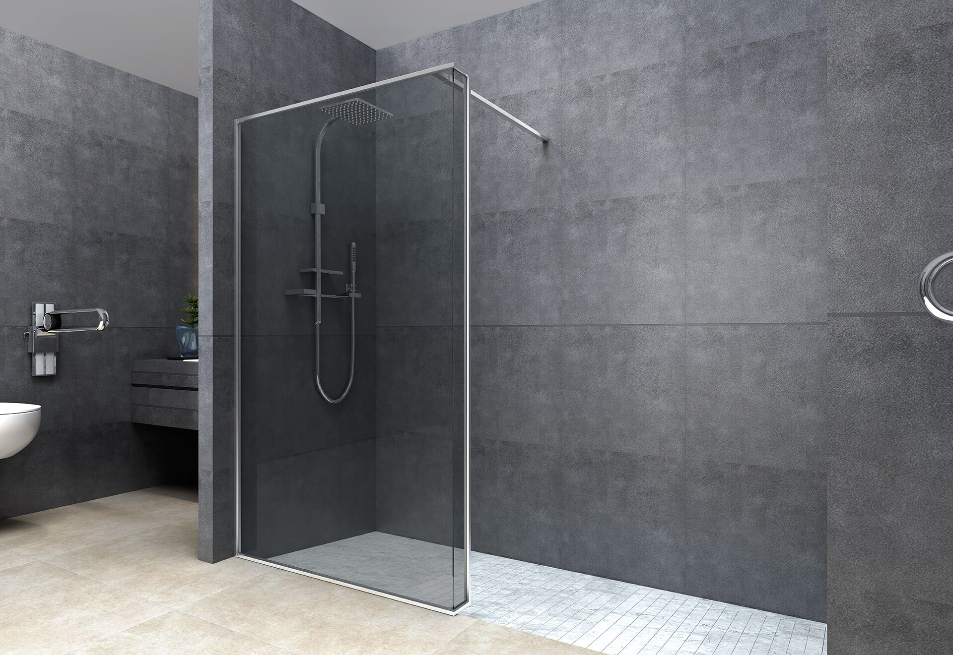 ARTTEC SIMPLE sprchová zástěna Walk-In šedá/transparentní 100 x 200 cm s vaničkou z litého mramoru 100 x 90 cm (PAN04707)