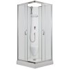 Sprchový box SMARAGD model 2 čtverec s vaničkou z litého mramoru a sedátkem, matné chinchila sklo