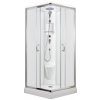 Sprchový box SMARAGD model 3 čtverec s vaničkou z litého mramoru, sedátkem, poličkou a stropem s horní sprchou, matné chinchila sklo