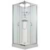 Sprchový box SMARAGD model 6 čtverec s vaničkou z litého mramoru a sprchovou termostatickou tyčí s horní sprchou, čiré sklo