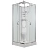 Sprchový box SMARAGD model 7 čtverec s vaničkou z litého mramoru, sedátkem a sprchovou termostatickou tyčí s horní sprchou, čiré sklo