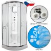 Parní sprchový box BRILIANT model 8 90 x 90 cm čtvrtkruhový s vaničkou z litého mramoru, sedátkem, rádiem, parním vyvíječem, a stropem s horní sprchou, matné chinchila sklo