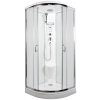 Parní sprchový box BRILIANT model 8 čtvrtkruhový s vaničkou z litého mramoru, sedátkem, rádiem, parním vyvíječem, a stropem s horní sprchou, matné chinchila sklo