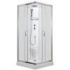 Sprchový box SMARAGD model 2 čtverec s vaničkou z litého mramoru, sedátkem a stropem s horní sprchou, matné chinchila sklo