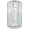 Sprchový box BRILIANT model 2 čtvrtkruhový s vaničkou z litého mramoru, sedátkem a stropem s horní sprchou, čiré sklo