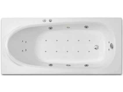 Vířivá vana RHEY LUXUS, 190 x 80 cm, 4 velké masážní trysky, 6 malých masážních trysek, 10 AIR trysek, 1 LED osvětlení