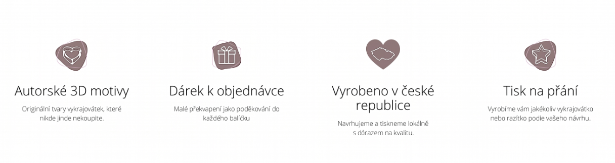 Výhody nákupu na ArtTride: Autorské 3D motivy pro tvoření dekorací, dárek k objednávce, vyrobeno v ČR a zakázkový 3D tisk na přání.