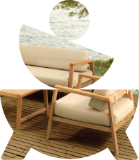 Designový teakový nábytek ve tvaru loga značky