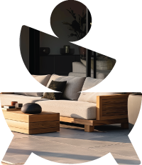 Zahradní teakový nábytk ve tvaru loga značky