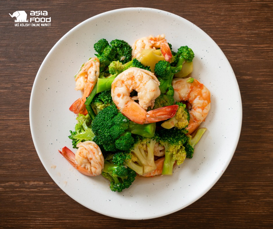 Krevety s brokolicí v česnekové omáčce